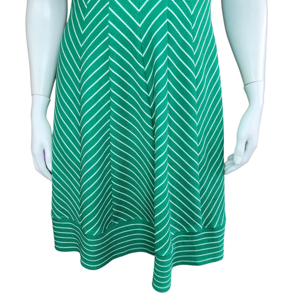 Robbie Bee Womens XS Green White Chevron Short Sleeve A-Line Midi Dress Spring - Picture 3 of 13